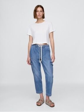 Gap Med Indigo Denim Easy Cargo Pull on Jeans M Tall